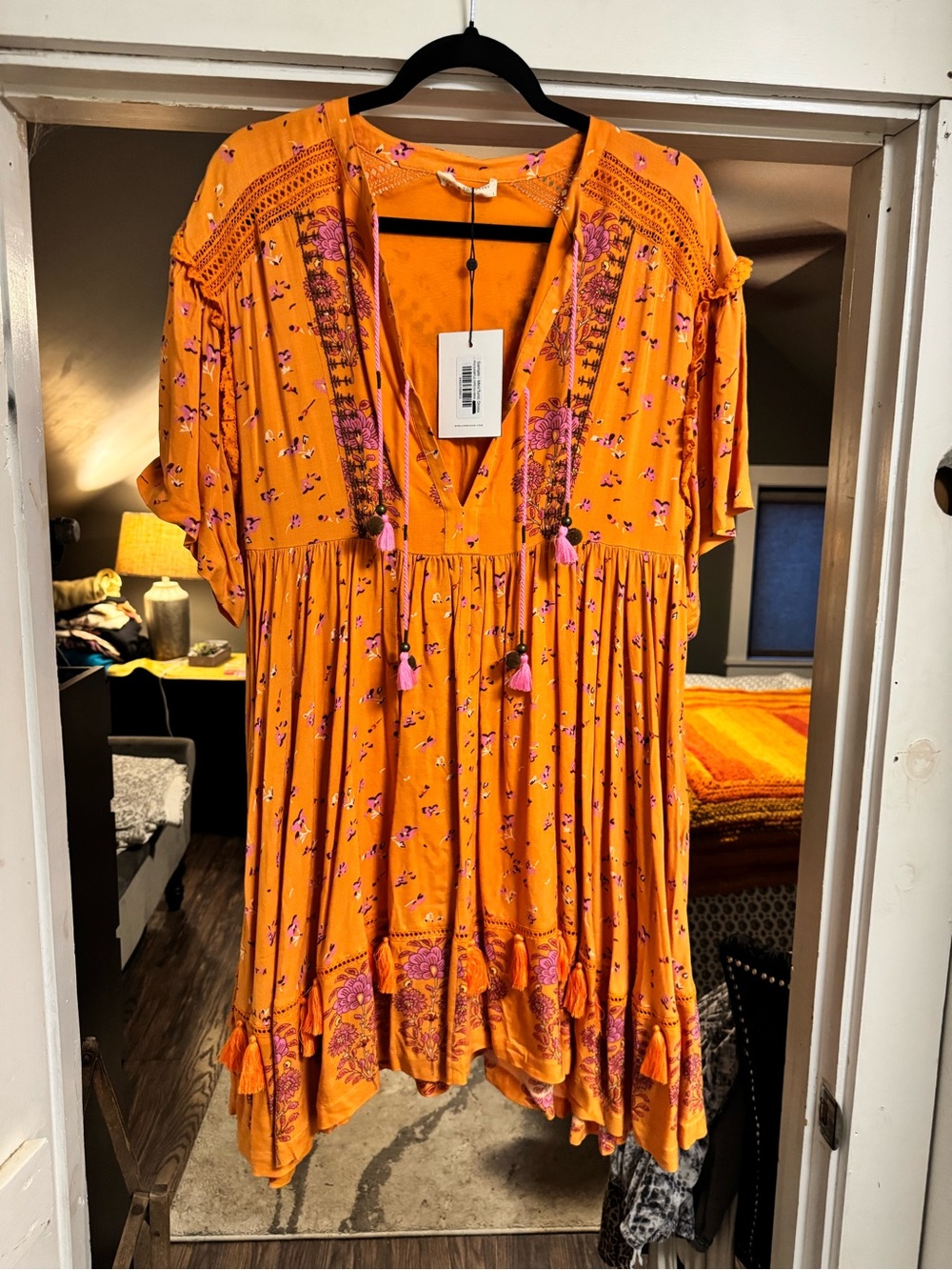 Spell SAMPLE (OOAK) Orange Floral Tassel Mini Dress Babdoll 🦄✨